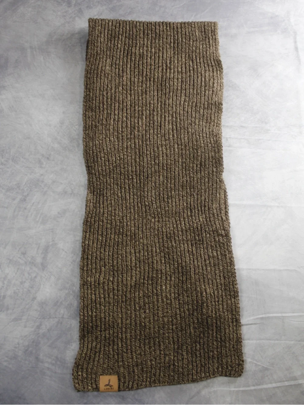 Lorone Knit Cowl Scarf Marled Brown Chunky Ribbed Neck Warmer Leather Tag